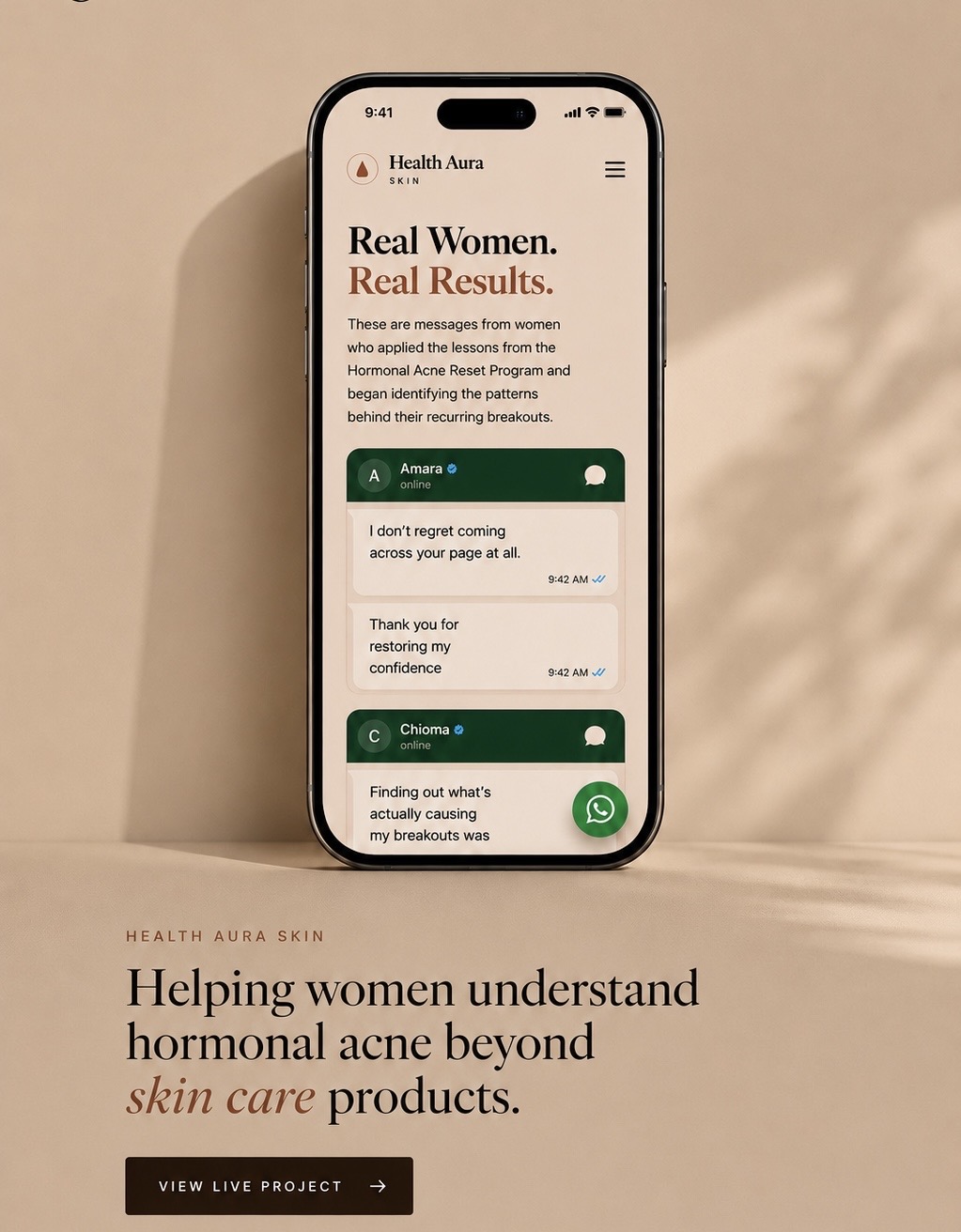 Health Aura Skin — Helping women understand hormonal acne. View live project.